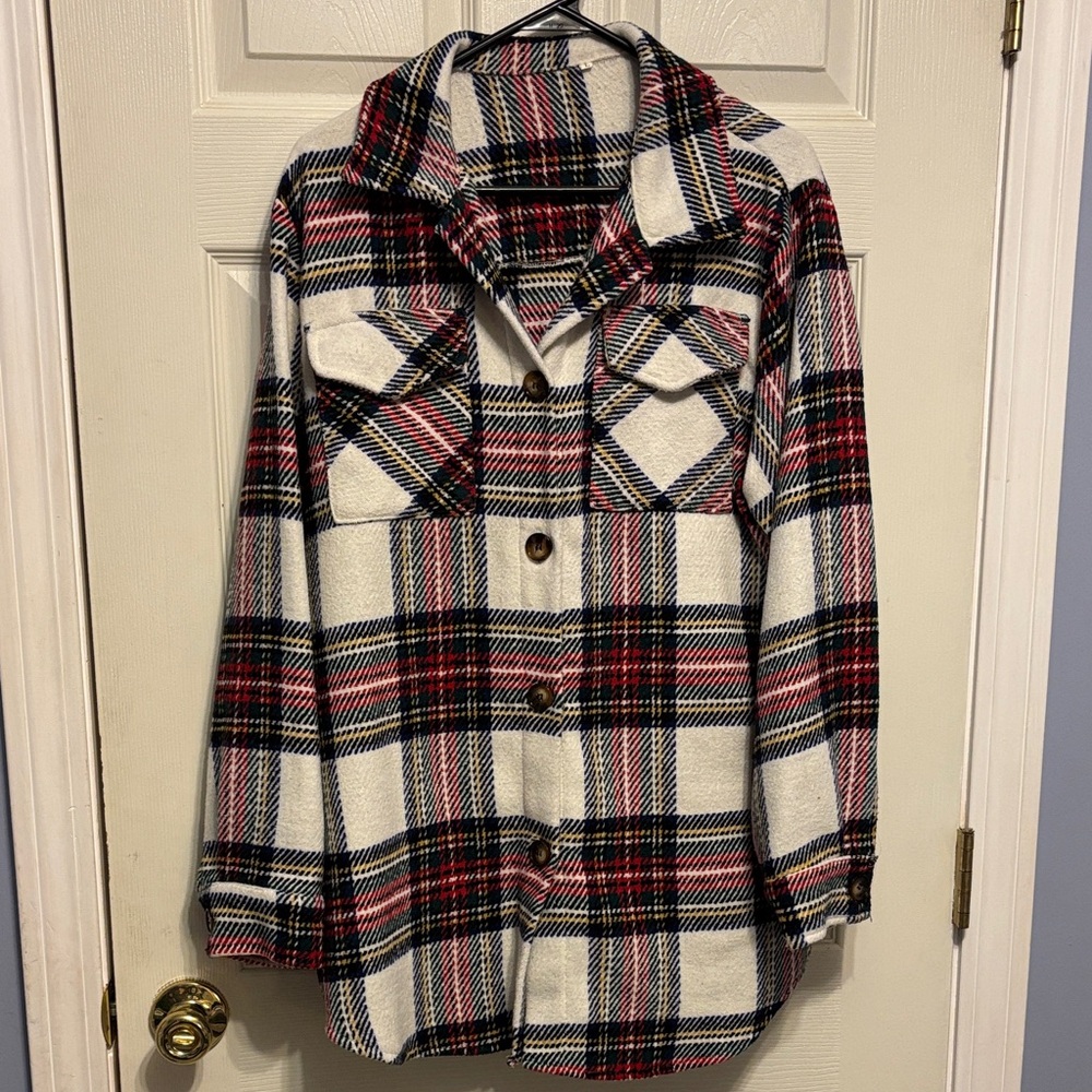 Women’s Red & White Plaid Flannel Shacket - Large